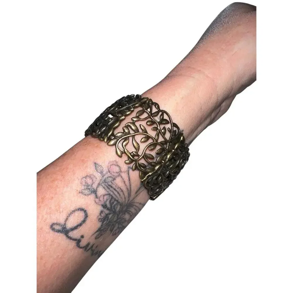 Paparazzi Antique Brass Filigree Leaf Stretch Cuff Bracelet New with Tag‎